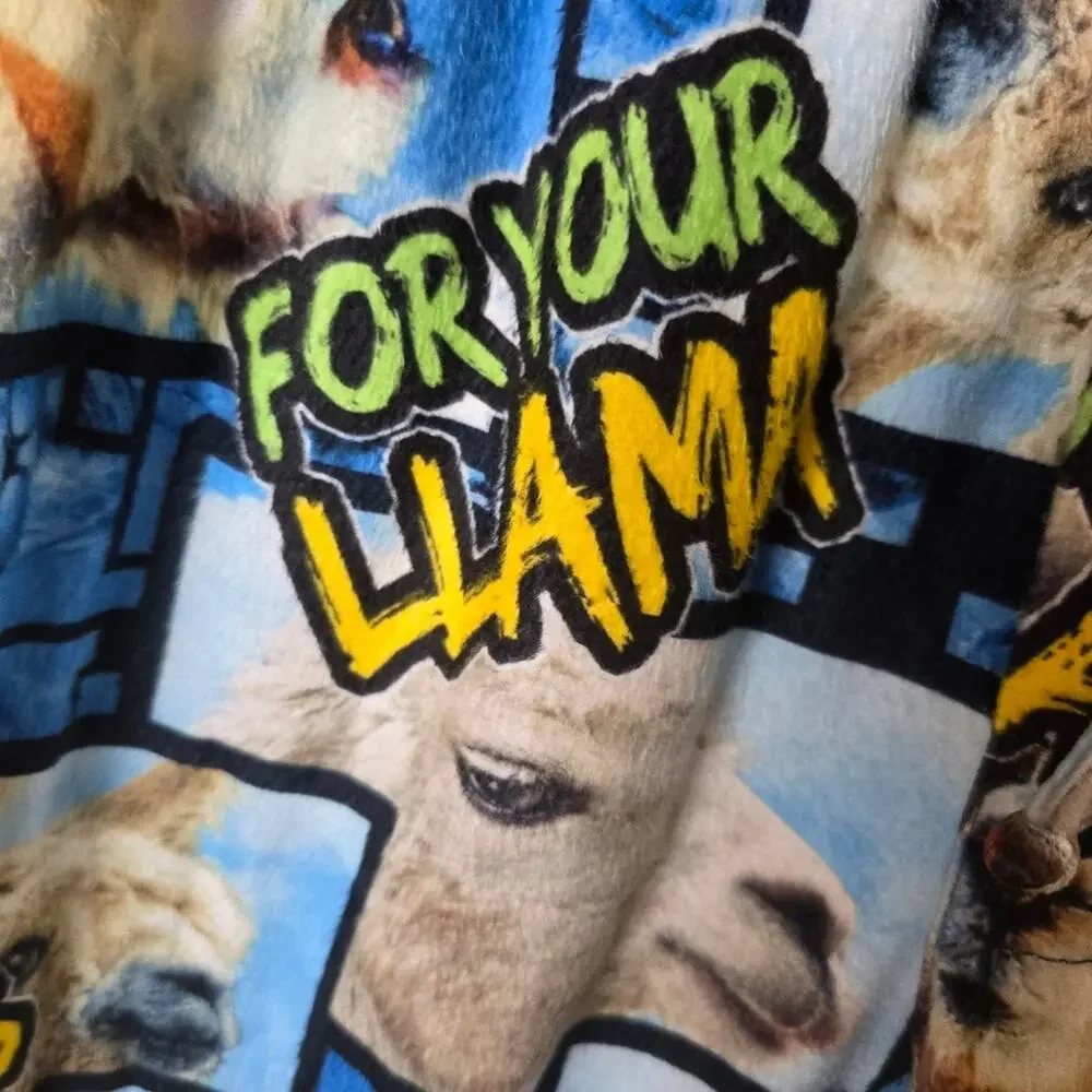 Y2K Llama Graphic Pajama Pants Mens Lounge Sleepwear Flannel Drawstring Cozy 90s